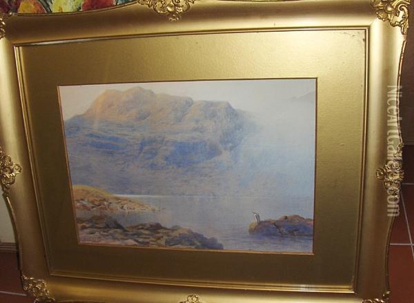 Bow Fell And Angle Tarn Early Morning Oil Painting - David Gould