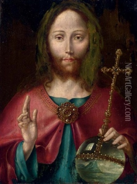 Christ As Salvator Mundi Oil Painting - Michiel Coxie the Elder