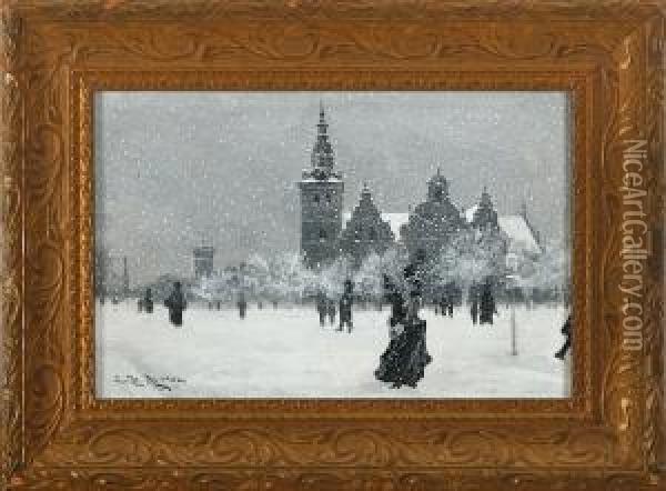 A Winter Scene From Kristianstad Oil Painting - Ludvig Mogelgaard