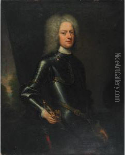 Portrait Of A Nobleman Dressed In Armour Oil Painting - Enoch Seeman