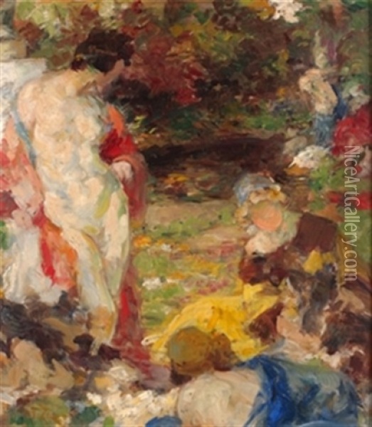 Mujeres En El Jardin Oil Painting - Francois Edouard Zier