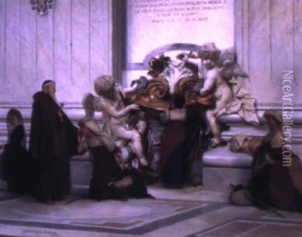 Pilgrims In St. Peter's Basilica, Rome Oil Painting - Jules Joseph Lefebvre