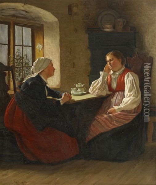Kaffestunden - Allmogeinterior Oil Painting - Jakob Kulle