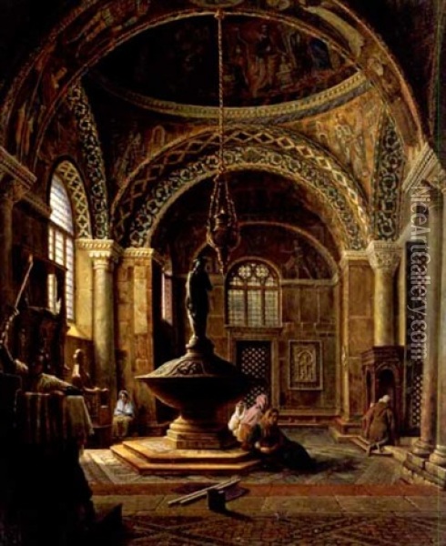 Glaubige Im Baptisterium Oil Painting - Aurele Robert