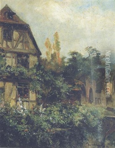Landbysceneri Med Gamle Huse Oil Painting - Leopold Brunner the Elder