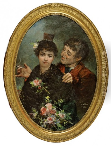 Couple Aux Fleurs Oil Painting - Lorenzo Valles