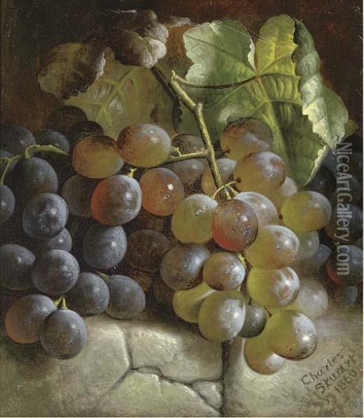 Grapes On A Stone Step Oil Painting - Charles Stuart