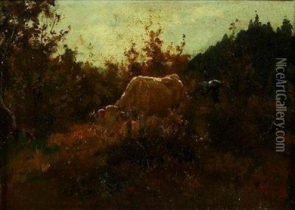 Weidende Kuh Am Waldrand Oil Painting - Ernst Adolf Meissner