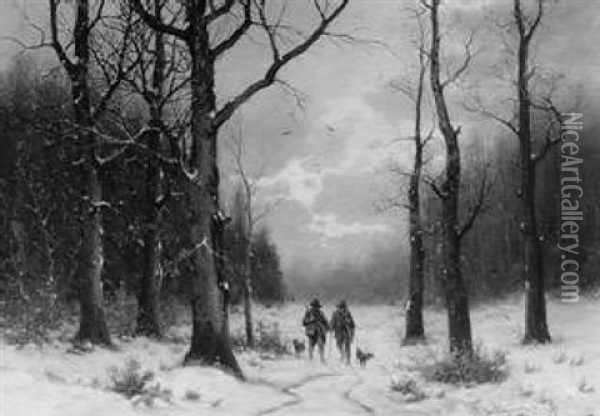 Jager Im Verschneiten Wald Oil Painting - Friedrich Josef Nicolai Heydendahl