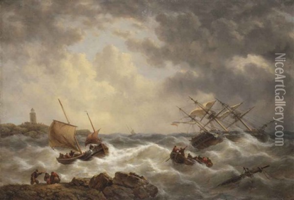 A Perilous Rescue Operation Oil Painting - George Willem Opdenhoff