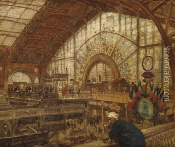 La Galerie Des Machines, Exposition Universelle De 1889 Oil Painting - Louis Beroud