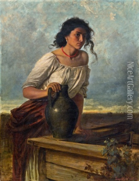Junge Zigeunerin Am Brunnen Oil Painting - Carl Leopold Mueller