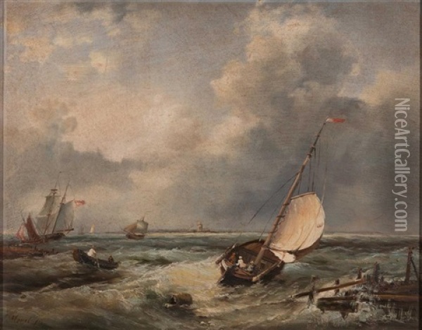 Ships At Sea Oil Painting - Casparus Johannes Morel