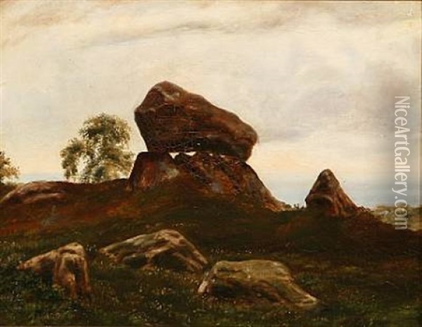 Landscape With A Dolmen Oil Painting - Otto Haslund