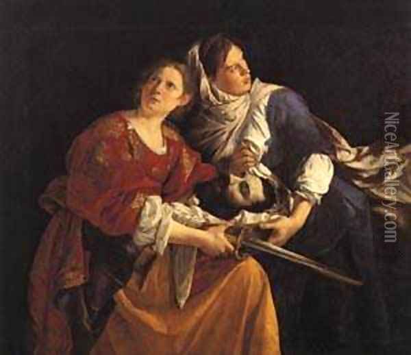 Judith and Her Maidservant with the Head of Holofernes 1621 1624 Oil Painting - Orazio Gentileschi