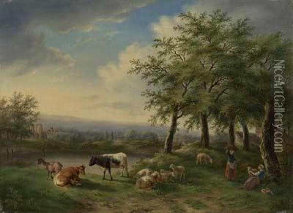 Hirtenidylle Am Stadtrand Oil Painting - Eugene Joseph Verboeckhoven