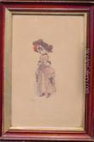 Young Girl With Feathered Hat Oil Painting - Kate Greenaway