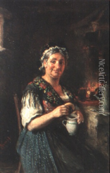 Ein Kipferl Zum Kaffee Oil Painting - Hermann Kern
