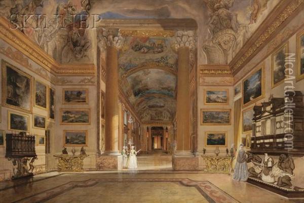 Interior View Of The Colonna Palace, Rome Oil Painting - Franz Heinrich