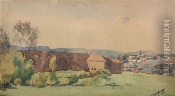 Landscape With Houses Beyond Oil Painting - Thomas Creswick