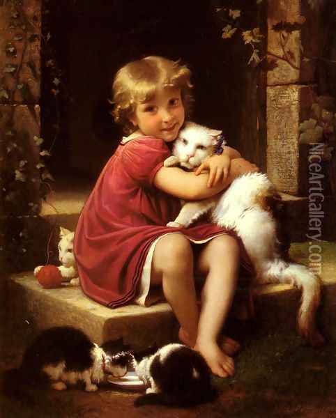 Son Favori (Her Favorite Pet) Oil Painting - Leon-Jean-Basile Perrault