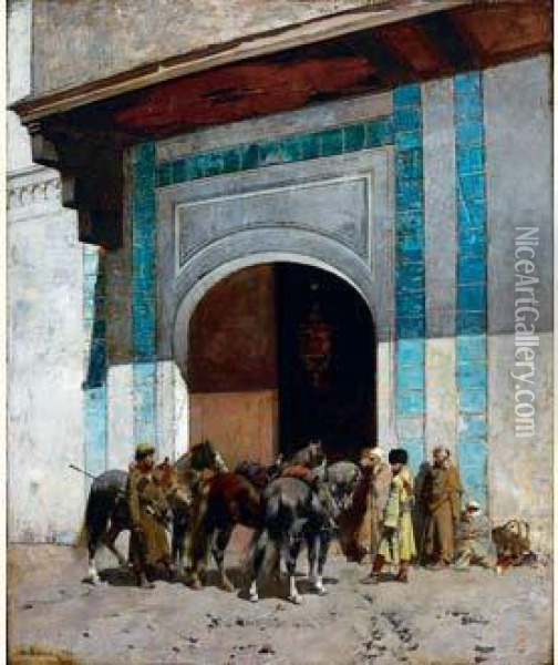 Entree De La Mosquee Oil Painting - Alberto Pasini