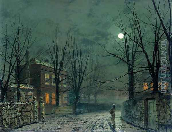 The Old Hall Under Moonlight Oil Painting - John Atkinson Grimshaw