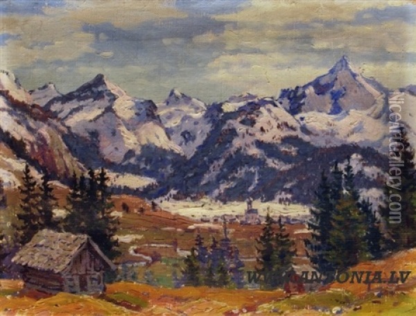 Valley Mountains Oil Painting - Jekabs Apinis