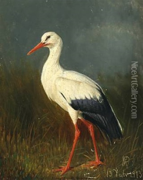 A Young Stork Oil Painting - Niels Peter Rasmussen