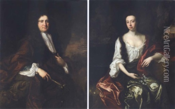 Portrait Of Thomas Brotherton (+ Portrait Of His Wife, Margaret; Pair) Oil Painting - John Riley