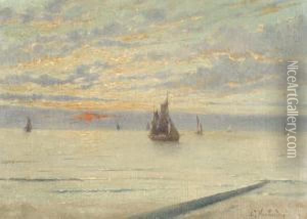 Ships Near Thecoast Oil Painting - Charles Joseph Van Landuyt