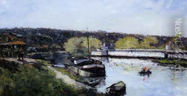 Barge on the Seine at Basd-Meudon Oil Painting - Albert Lebourg