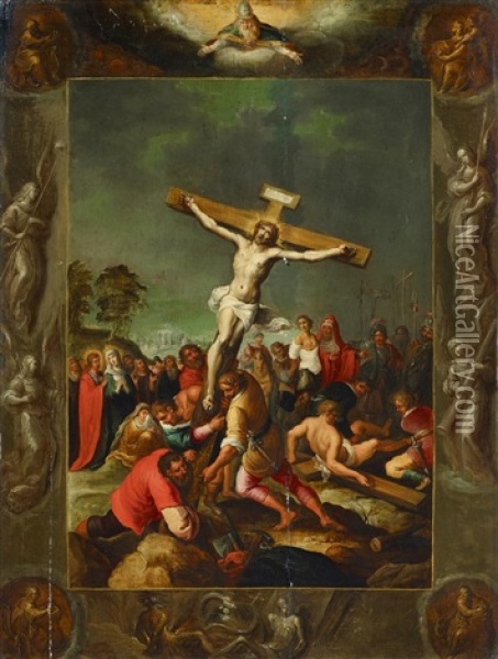 Kreuzaufrichtung Oil Painting - Frans Francken III