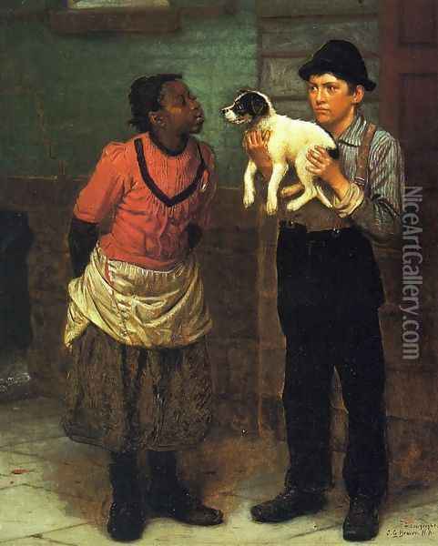 The New Puppy Oil Painting - John George Brown