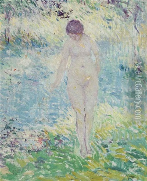 Nude On A Riverbank Oil Painting - Martin Borgord