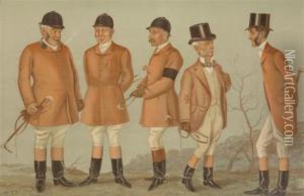 Five Gentlemen In Riding Gear Oil Painting - Leslie Ward