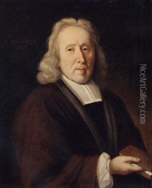 Portrait Of A Cleric Holding A Book, Aged 78 Oil Painting - Jacob Oost The Younger