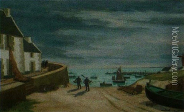 Le Port Du Loch Pres D'audierne Oil Painting - Louis Robert Antral