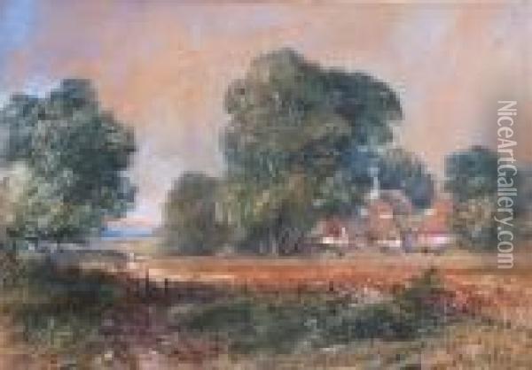Country Scene With Cottages Oil Painting - Thomas Colman Dibdin