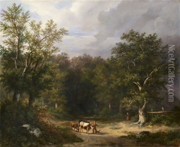 Baumreiche Landschaft Mit Hirtenpaar Oil Painting - Euphrosine Beernaert