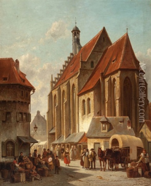 Scene In A Flemish Marketplace Oil Painting - Jacques Francois Carabain