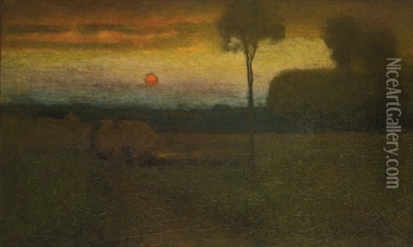 Landscape (evening Landscape) Oil Painting - George Inness