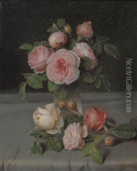 Roses In A Vase Oil Painting - Carl Ii Rohde