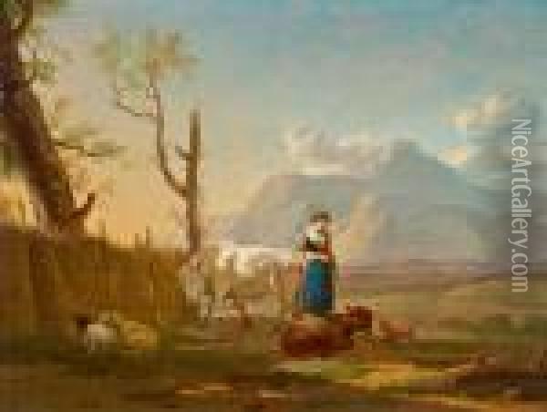 Landschaft Mit Hirtin Und Herde Oil Painting - Karel Dujardin