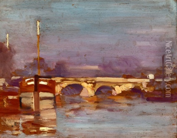 Paris (pont Royal, Paris ?) Oil Painting - Alson Skinner Clark
