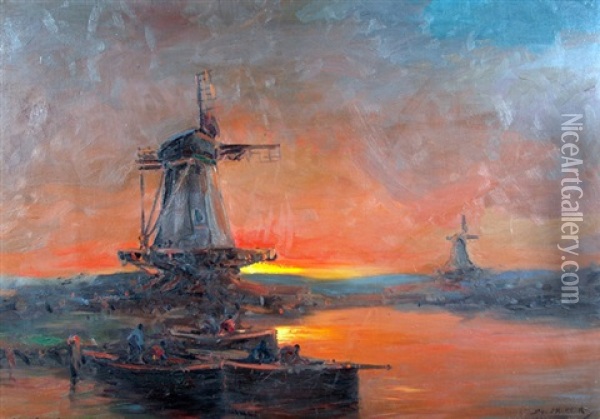 Atardecer En El Puerto Oil Painting - Stephen Robert Koekkoek