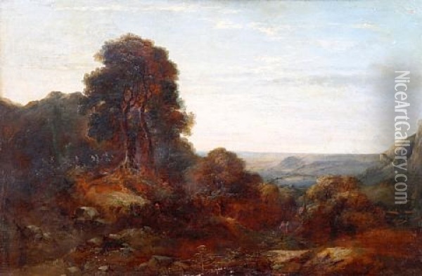 An Extensive Landscape, With Figures Returning From A Chapel Oil Painting - Edmund John Niemann