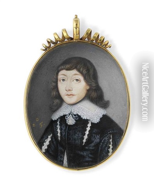 A Boy Called Abraham Cowley, In Embroidered Black Silk Doublet, Slashed To Reveal White Shirt, Lace Lawn Collar With Tassels Oil Painting - David Des Granges