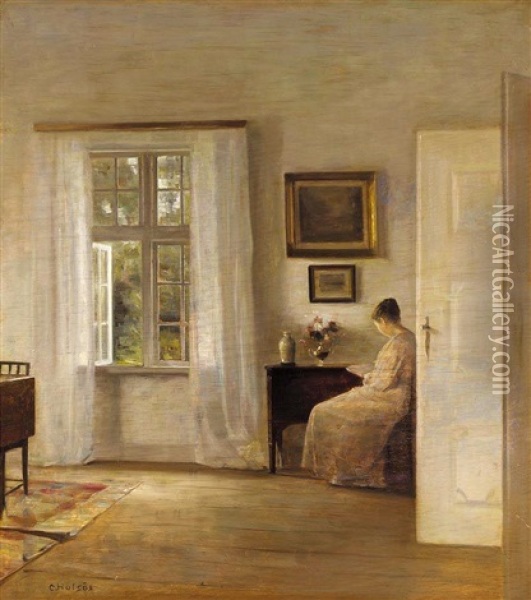 Laesende Kvinde (lady Reading) Oil Painting - Carl Vilhelm Holsoe