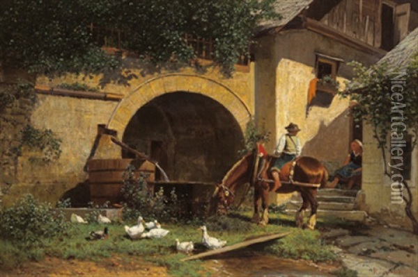 Gesprach Am Brunnen Oil Painting - Gustav Ranzoni